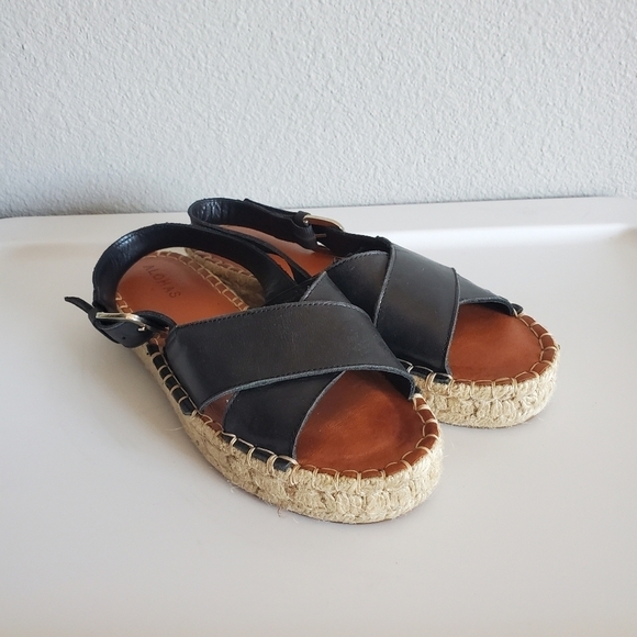 Alohas Crossed Black Leather Espadrilles Sandals Platform Made in Spain Size 36 - Picture 6 of 13